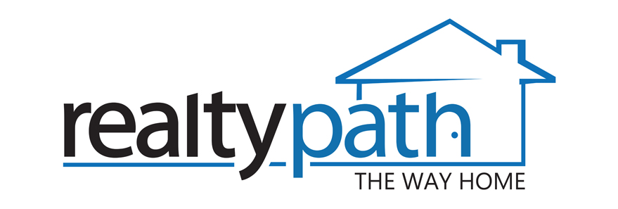 RealtyPath Company Logo, it is Blue and Black with the a home figure over the word Path, the tag line says the way home