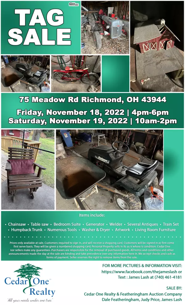 TAG SALE: 75 Meadow Rd., Richmond, OH 43944 ,James Lash