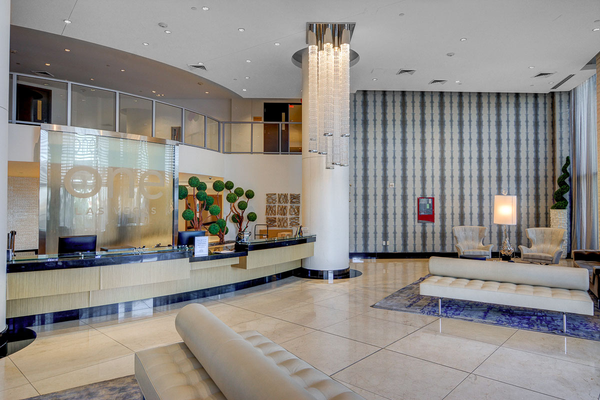 The lobby of One Las Vegas luxury condominium high rise in Las Vegas, Nevada