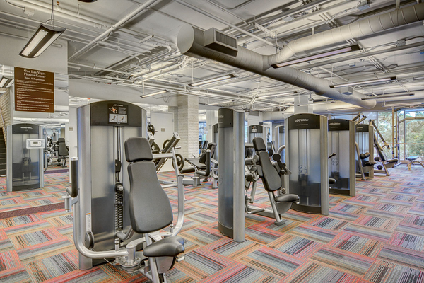 The two-story fully equipped fitness center at One Las Vegas luxury high rise condo building in Las Vegas