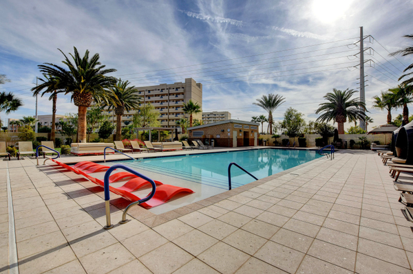 The resident swimming pool at One Las Vegas in Las Vegas, Nevada