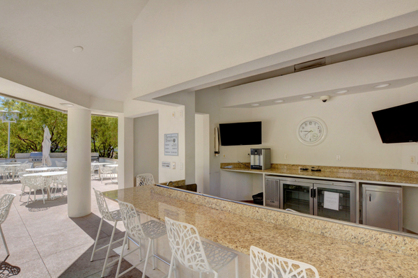 Poolside bar area at Turnberry Towers a luxury high rise condo complex in Las Vegas