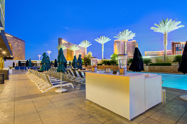 The pool deck at Trump International Hotel with views of the Las Vegas Strip