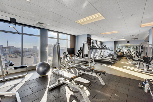 The fitness center at The Ogden luxury high rise condo building in Las Vegas