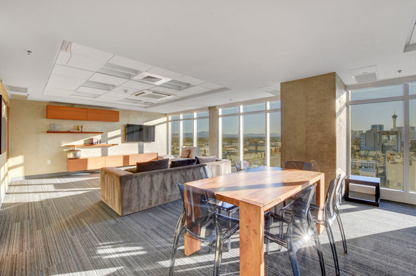 The resident lounge at The Ogden luxury high rise condominium building in Las Vegas