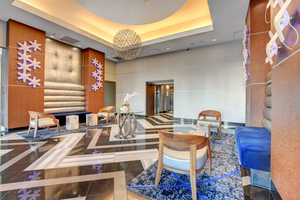 The lobby of The Ogden luxury condominium high rise in Las Vegas, Nevada