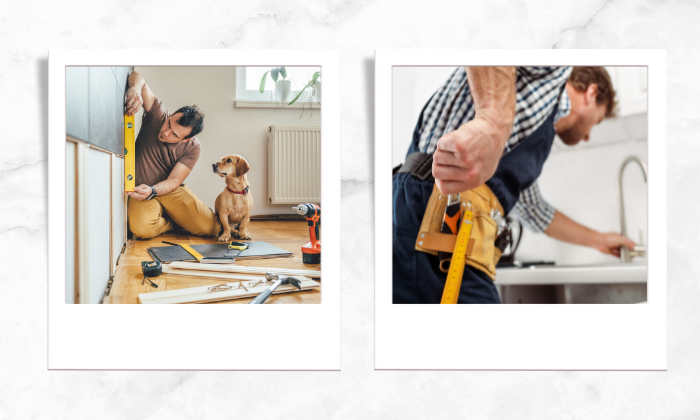 Photos of a person fixing the broken things within the house