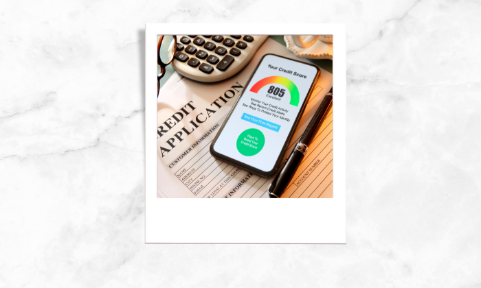 Photo of a phone showing credit score