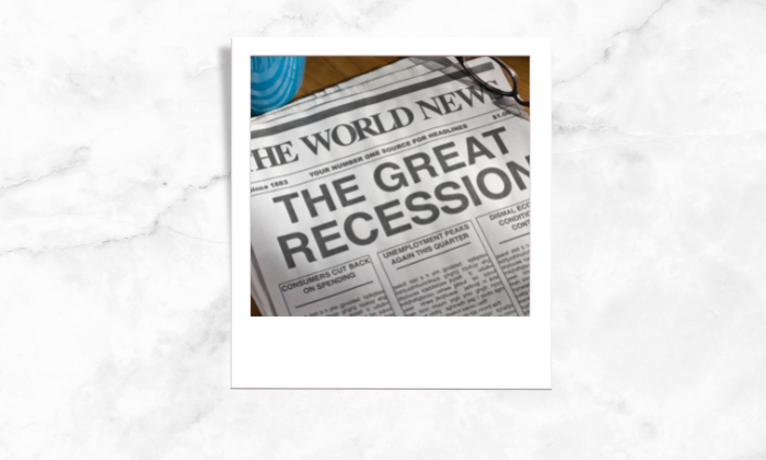 Photo of a newspaper featuring the great recession