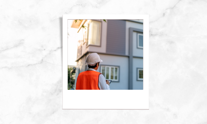 Photo of an engineer assessing the construction of the house