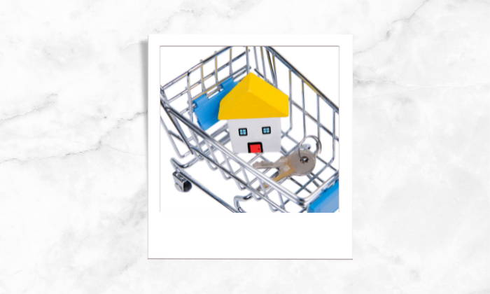 Photo of a house block and keys in a shopping cart