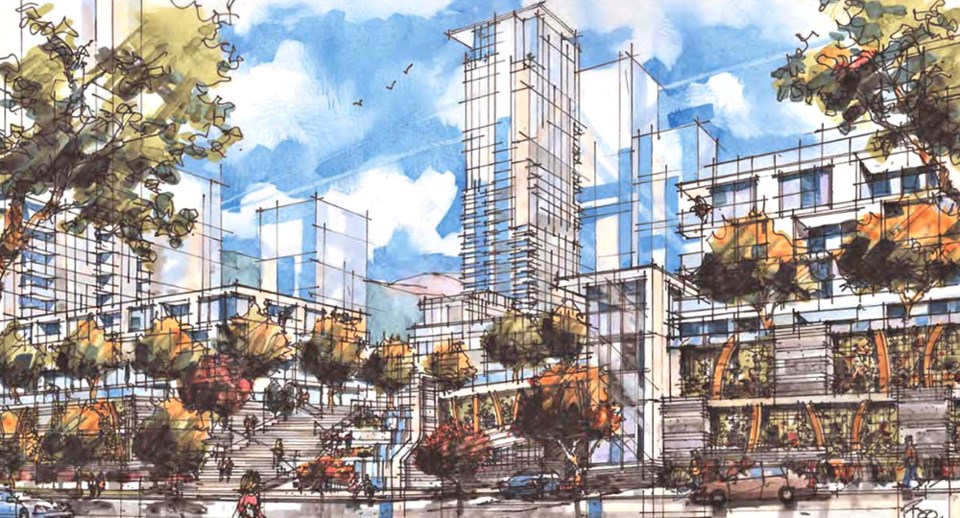 watercolour drawing of massive redevelopment of port moodys coronation park area by wesgroup properties