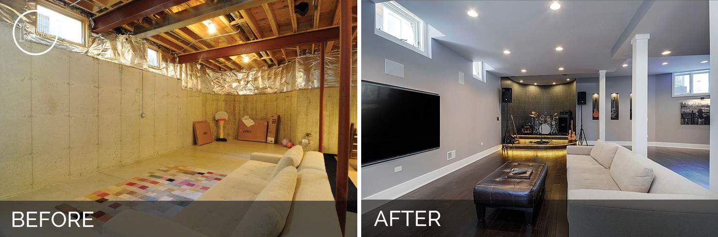 before and after of a basement in a house that will be sold - amanda helou at listwithamanda.com