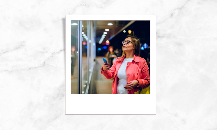 A photo of a woman doing window shopping