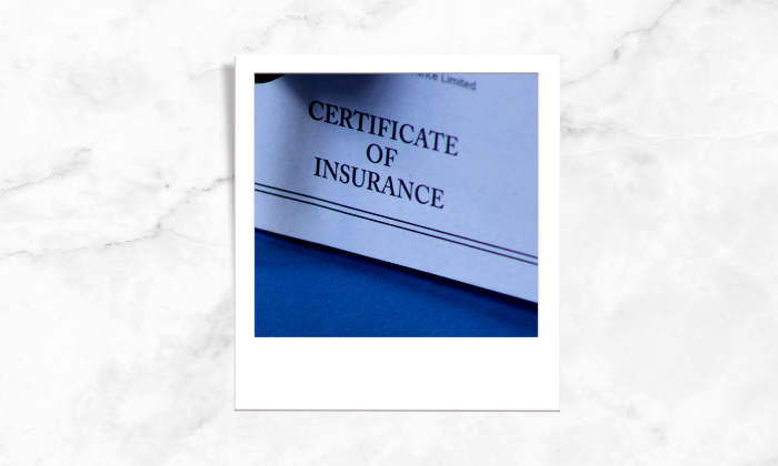 A photo of a certificate of insurance