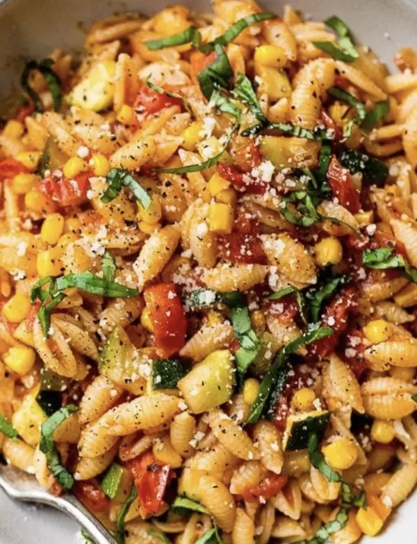 Summer Cavatelli Pasta w/Fresh Basil, Corn, Tomato & Zucchini,Jay Jordan