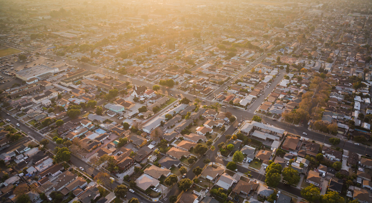 Aerial view of homes in subdivision