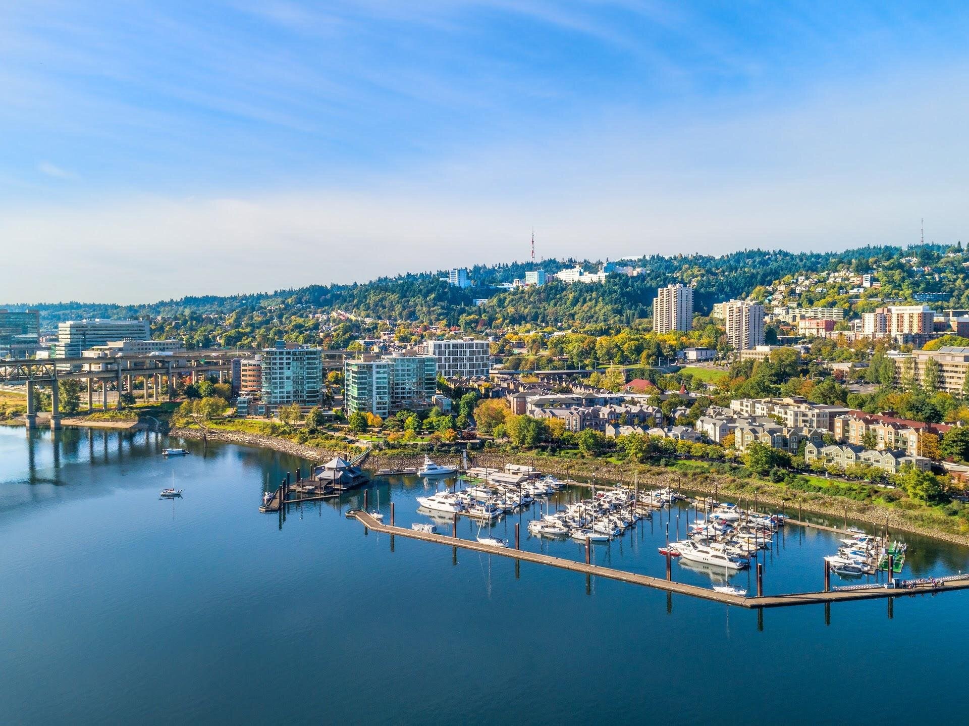 Aerial photo of RiverPlace Marina ,The Strand and RiverPlace Condos