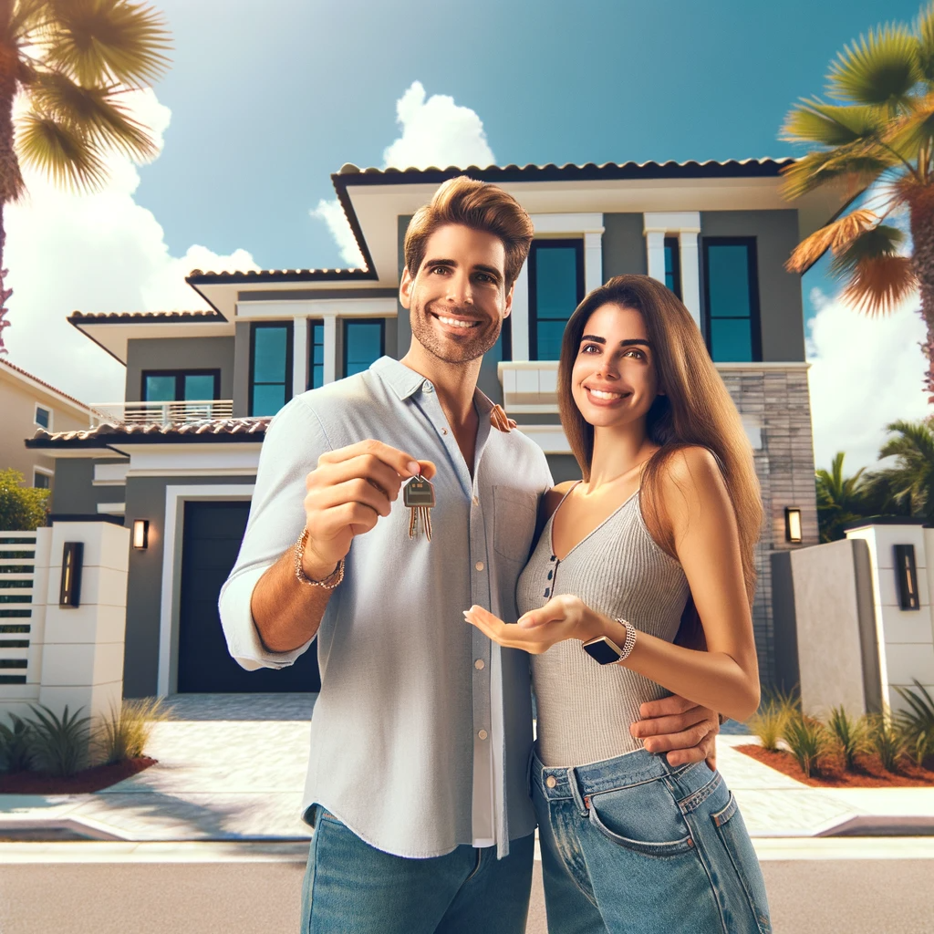 Happy couple closing on their new Miami home purchase.