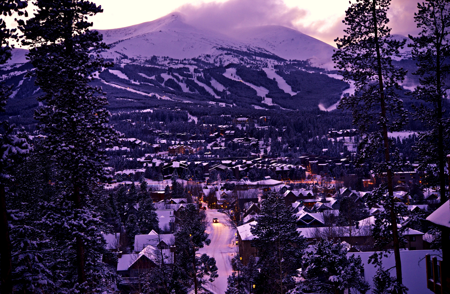 Breckenridge ski resort at sunset winter landscape