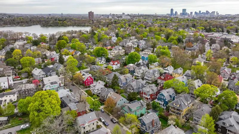 Aerial view of Jamaica Plain homes