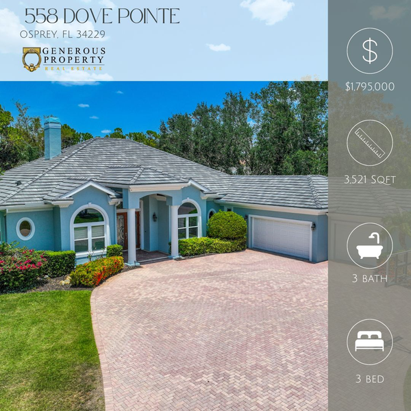 New Listing | 558 Dove Pointe Osprey, FL 34229,Troy Sacco