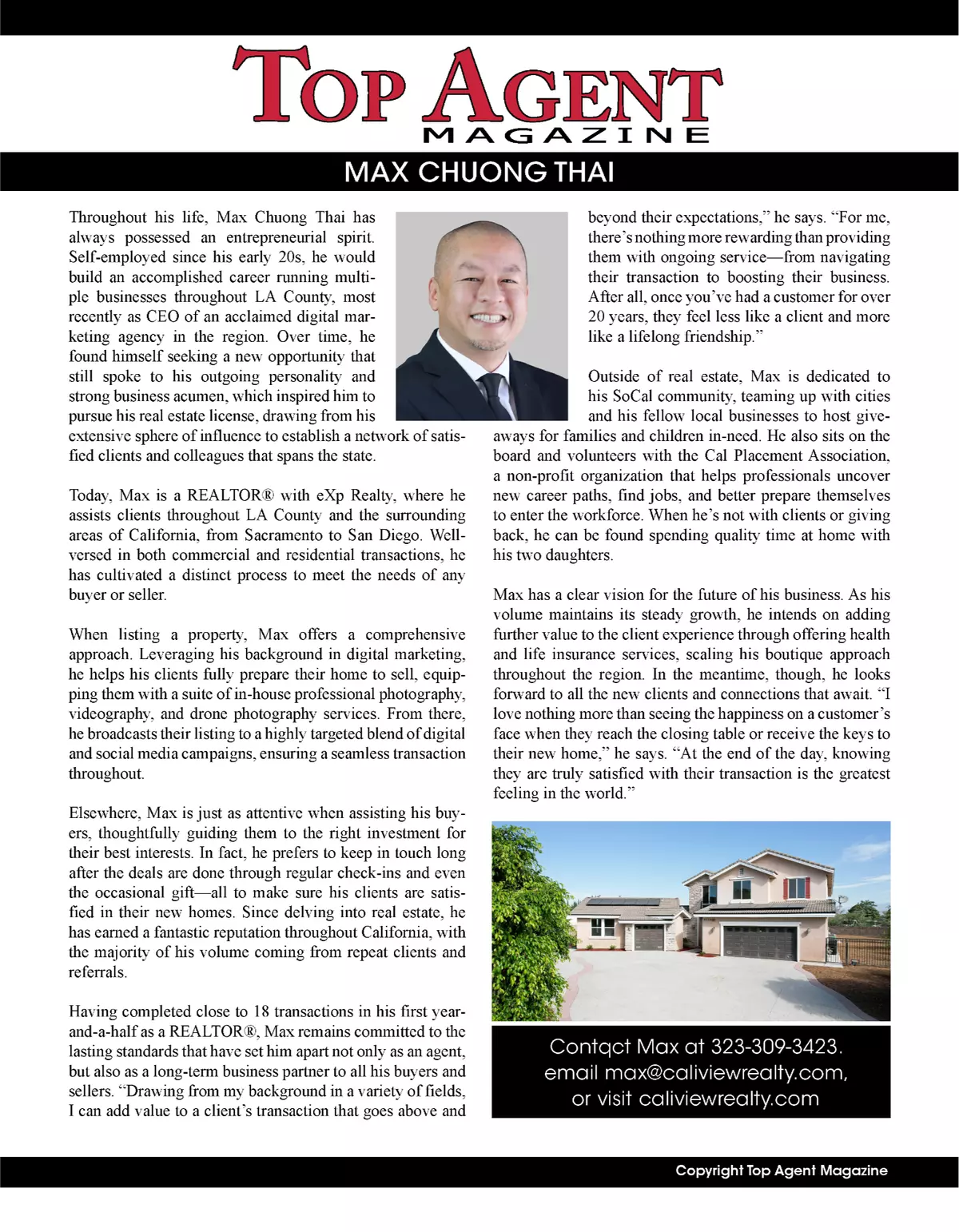 Max Chuong Thai - Top Agent Magazine ~ January 2023 Featured Agent