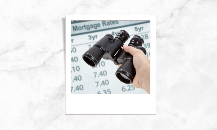 A photo an individual holding a telescope looking at the current mortgage rates in today's market