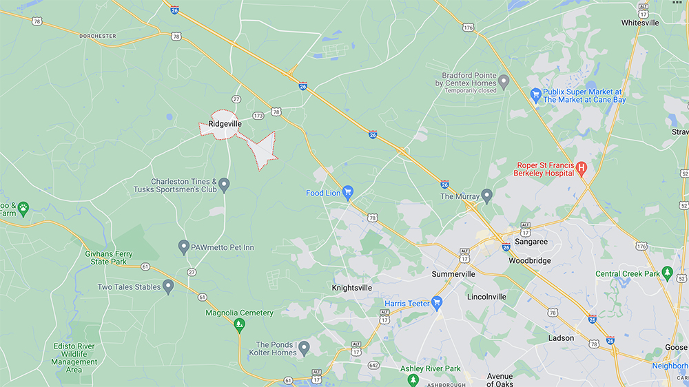 google maps location of ridgeville sc