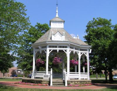 white and grey gazebo located near homes for sale in Chardon Ohio