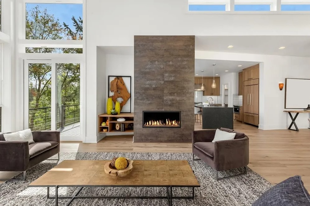 modern living room with fireplace