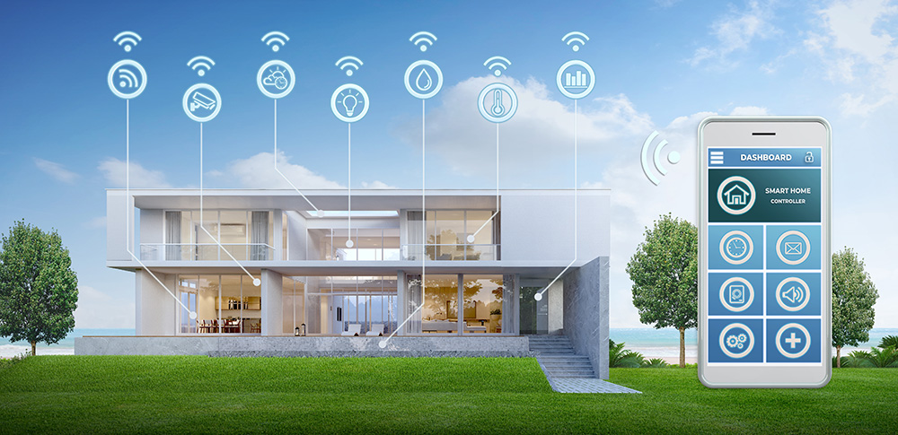 A modern smart home in Miami with automated lighting, temperature control, and security systems.