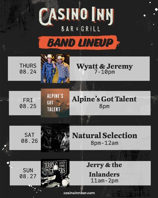 Casino Inn Band Lineup this weekend