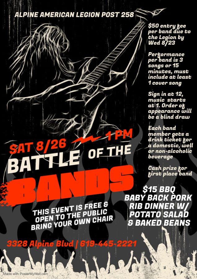 Alpine American Legion Post 258 Battle of the Bands Saturday