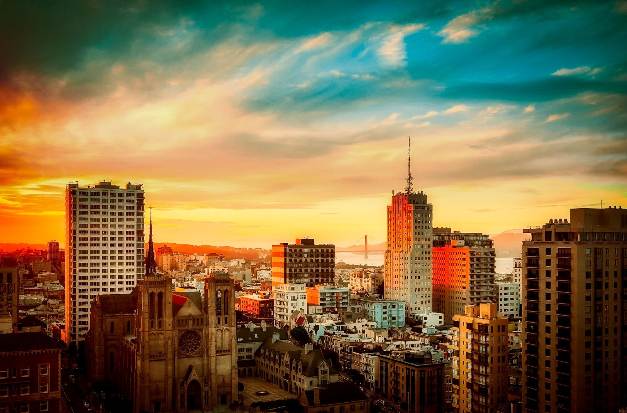 Sunset over San Antonio city.