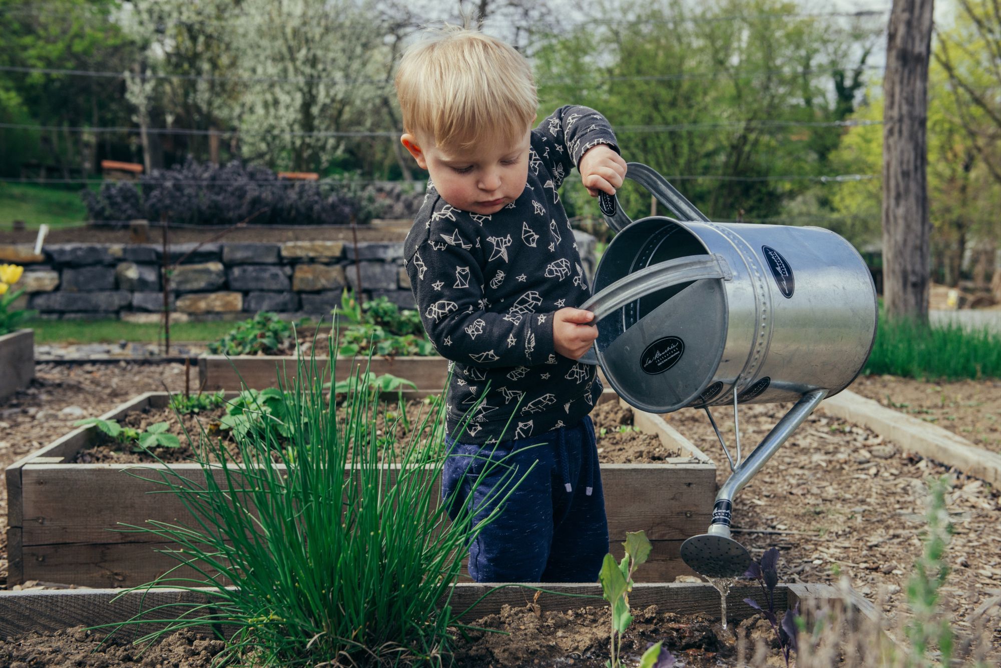 Kid playing in the garden