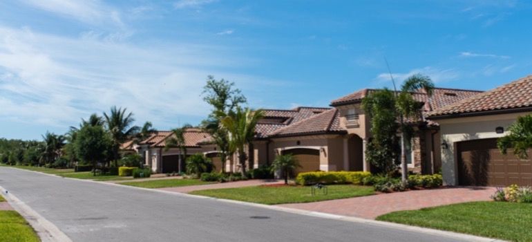 One-story houses in a residential neighborhood.