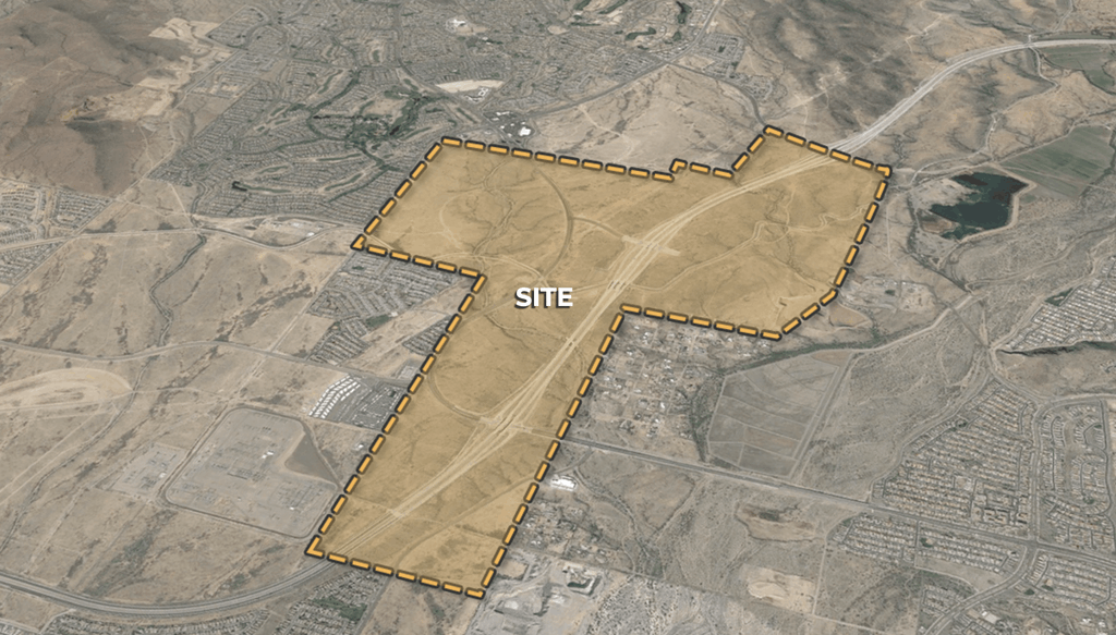 Overview of the North Gateway Master Plan site in Peoria, Arizona, showing a 1,600-acre development area along Loop 303, highlighting future residential and commercial projects planned for the region’s growth and economic development.