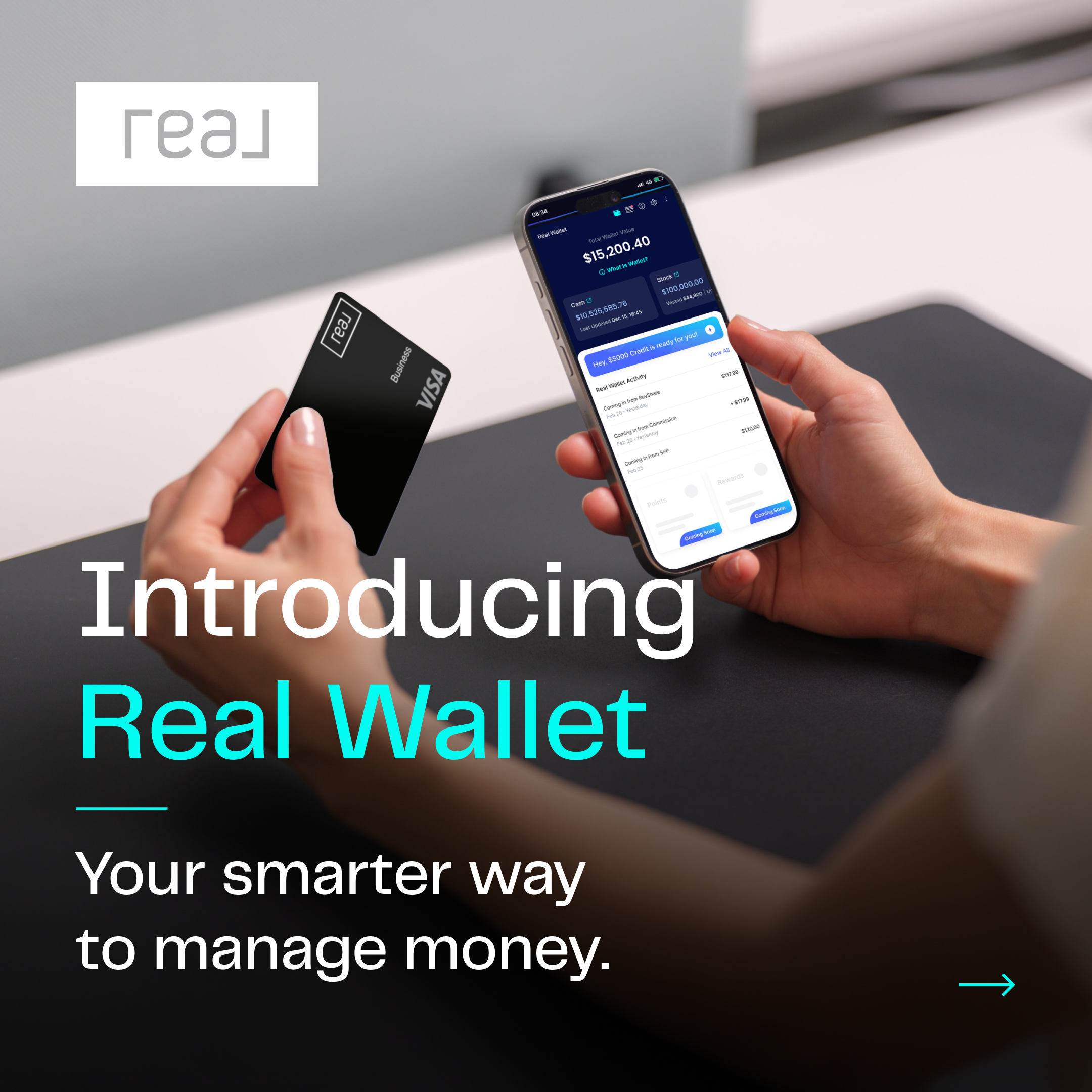 Real Broker introduces Real Wallet, a cutting-edge financial management tool designed to simplify money management for real estate professionals. The Real Wallet app displays balance and transaction history, making it easy to track income, expenses, and more. Paired with a branded Visa card, Real Wallet offers a seamless, smarter way to manage finances, enhancing the financial freedom and control of Real Broker agents. Discover the future of financial management with Real Wallet—your smarter way to manage money.