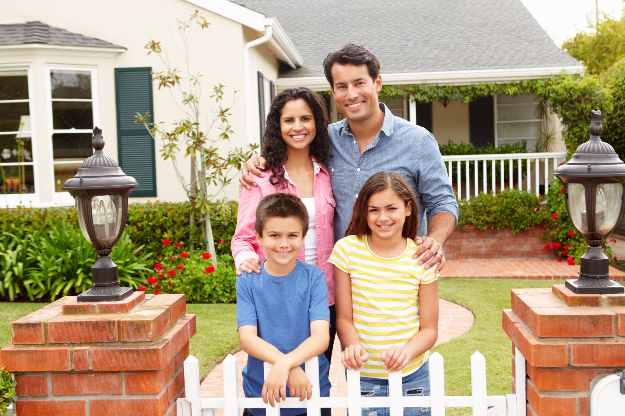Hispanic family outside home