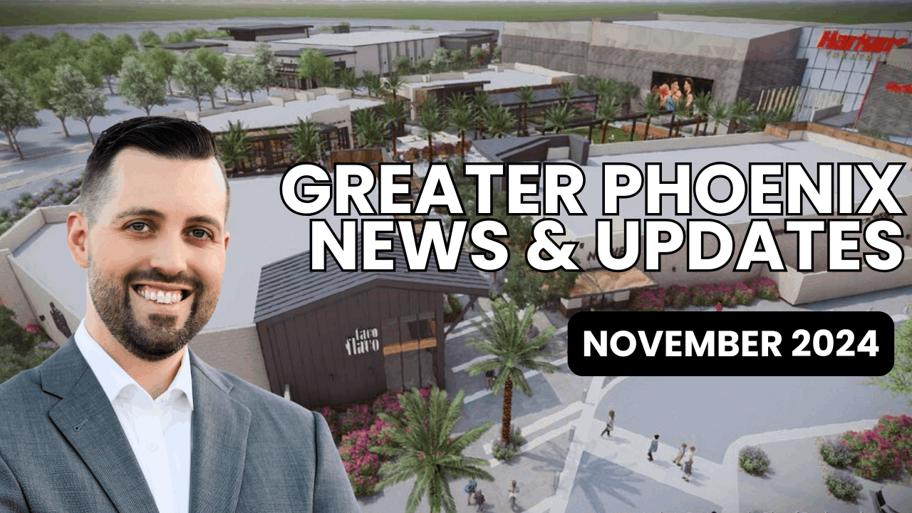 Cover image for Greater Phoenix News & Updates - November 2024, featuring the latest developments in Verrado, Buckeye, AZ, including a new entertainment hub, dining, retail, and lifestyle options. Highlights the rapid growth of the area with key projects like Verrado Marketplace, Buckeye Commons, and The Landing, offering unique community amenities. Perfect for residents, investors, and those interested in Arizona’s expansion and new real estate opportunities.