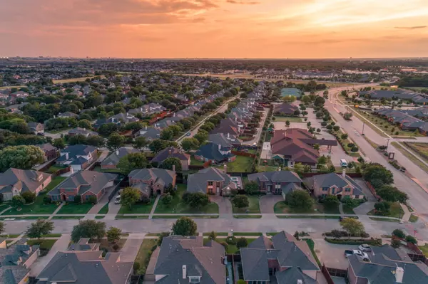 Sunset Aerial view of neighborhood in Coppell, TX (1)