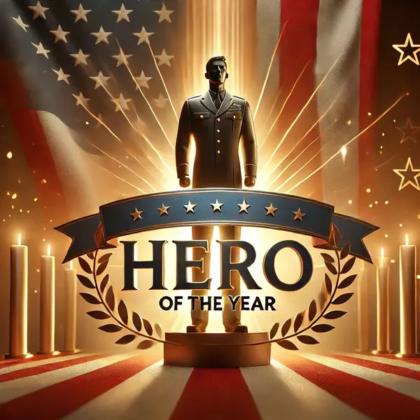 Hero of the Year image celebrating an outstanding community hero who exemplifies dedication and service beyond expectations, with an invitation for annual nominations.