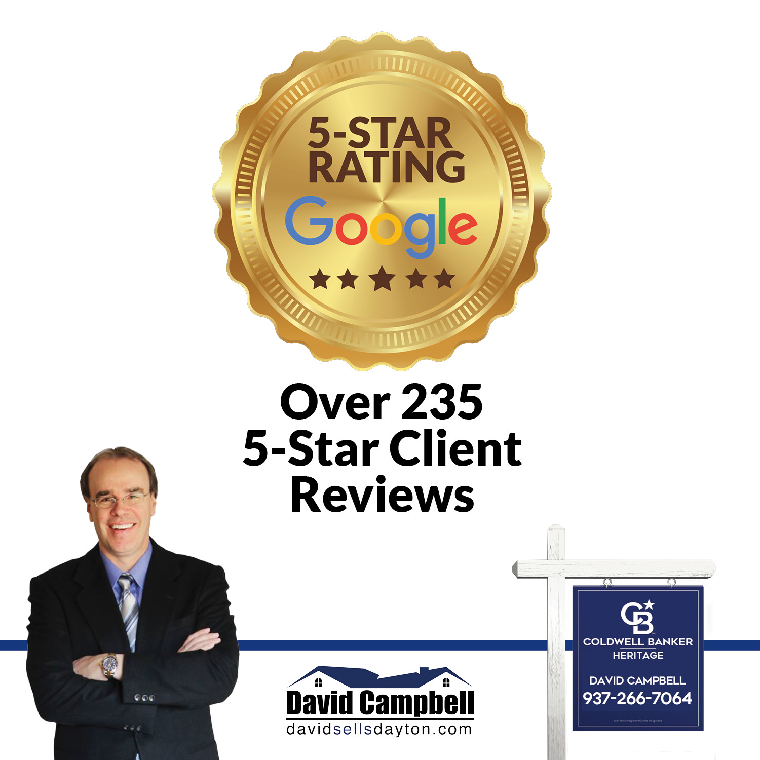 David Campbell crossing his arms under a seal reading"5-Star Rating Google".