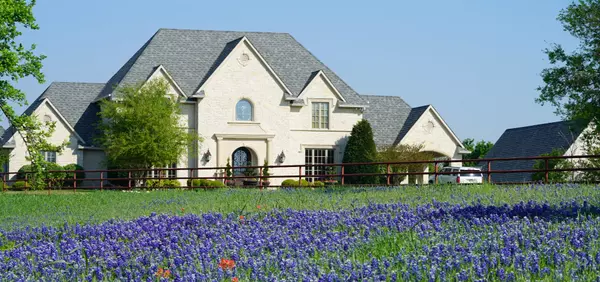 Countryside home with Texas Bluebonnet wildflowers blooming during spring time (2)