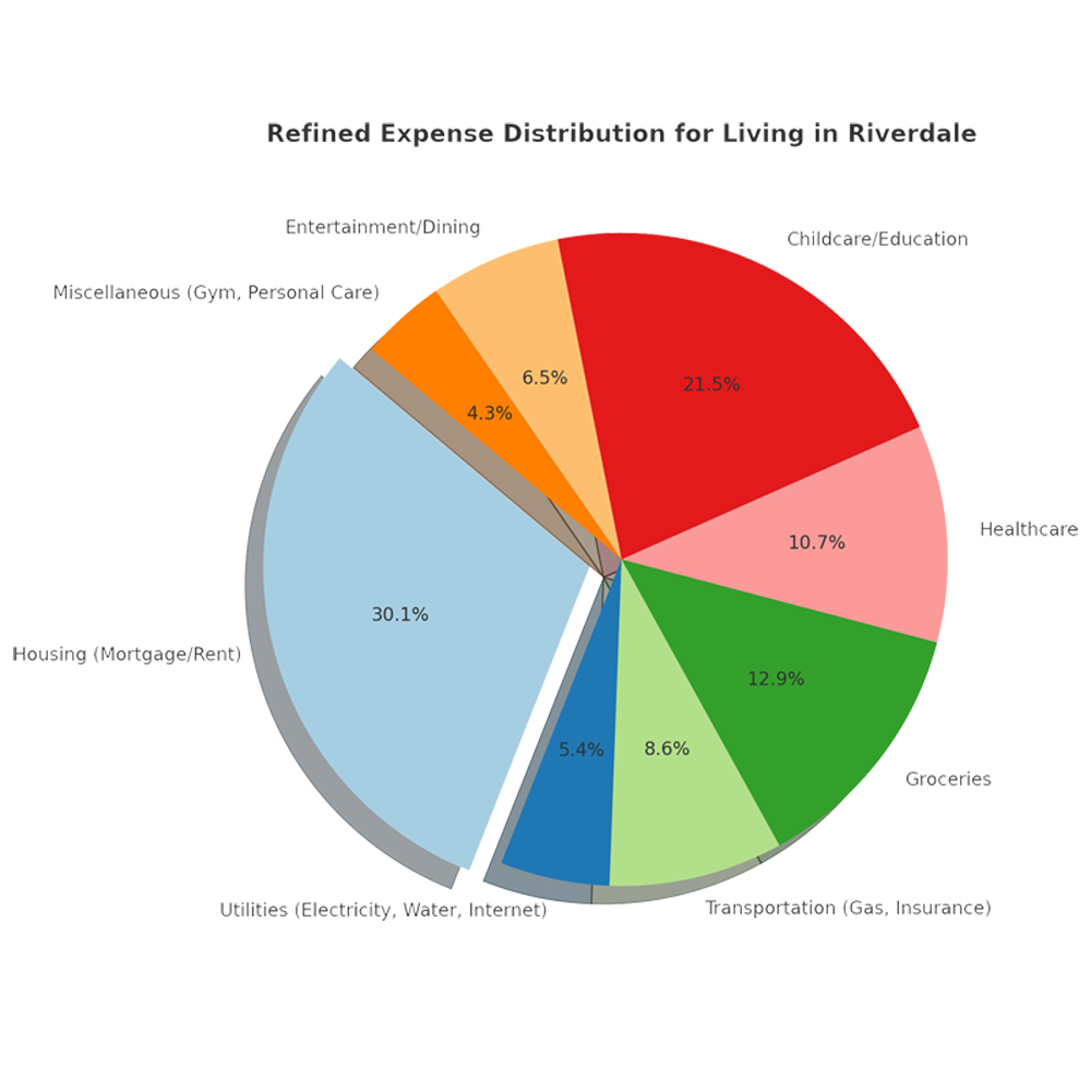 infographic visually representing the monthly expenses for living in Riverdale