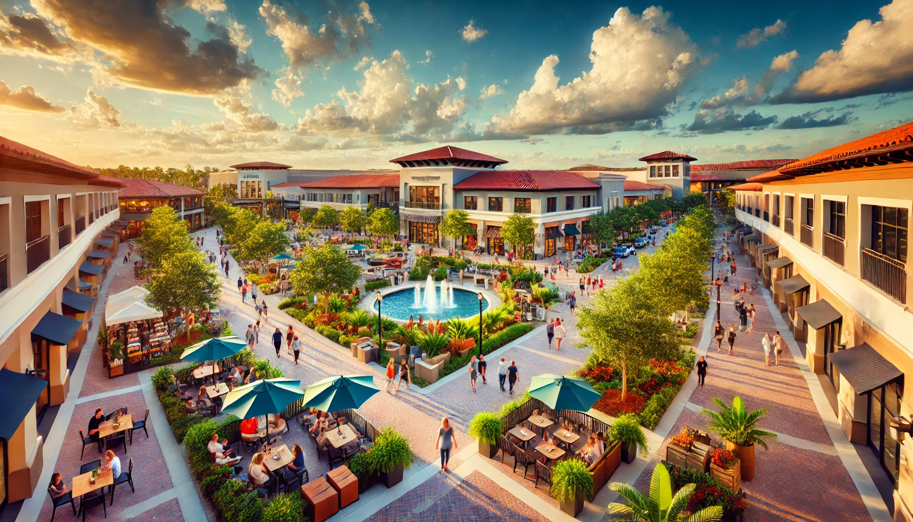 Here's an image showcasing the lively shopping and dining scene in Wesley Chapel. 