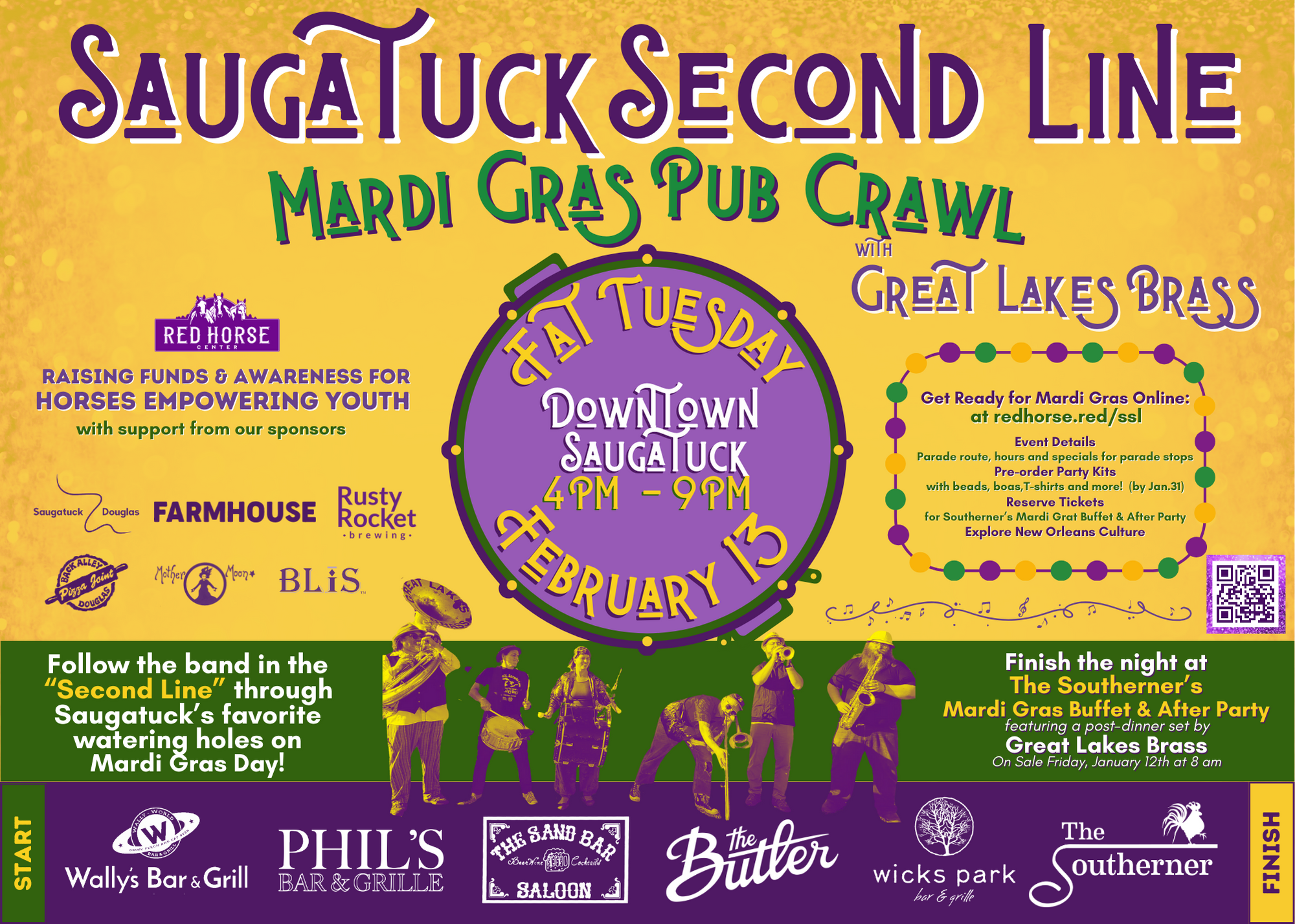 feature image of Saugatuck Second Line - A Mardi Gras Pub Crawl - Saugatuck, Michigan