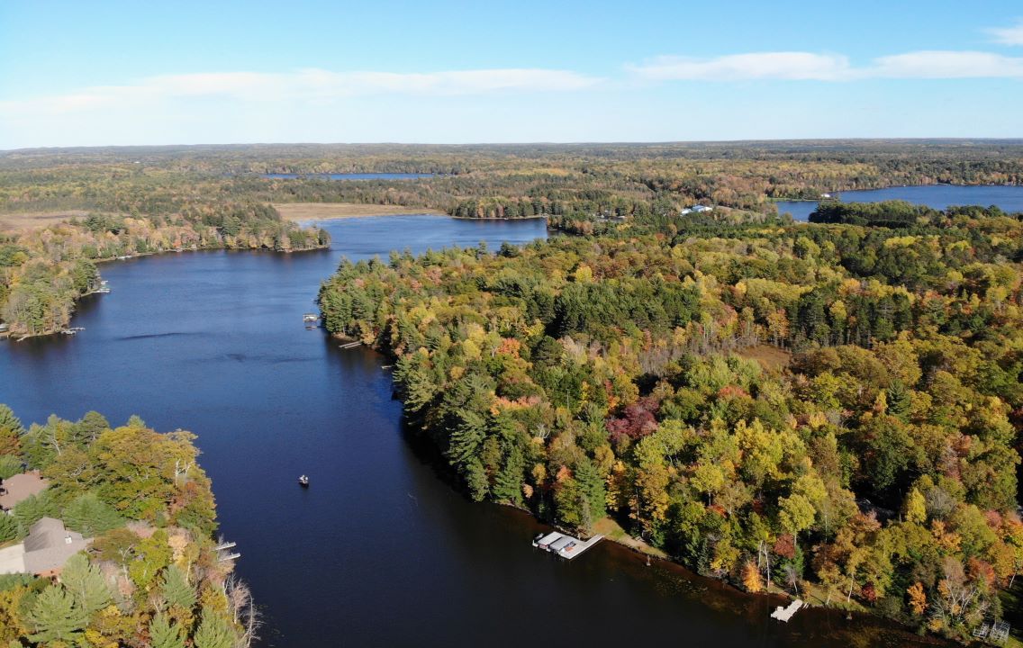 Aerial view of lakes of the Eagle River Chain in Eagle River WI