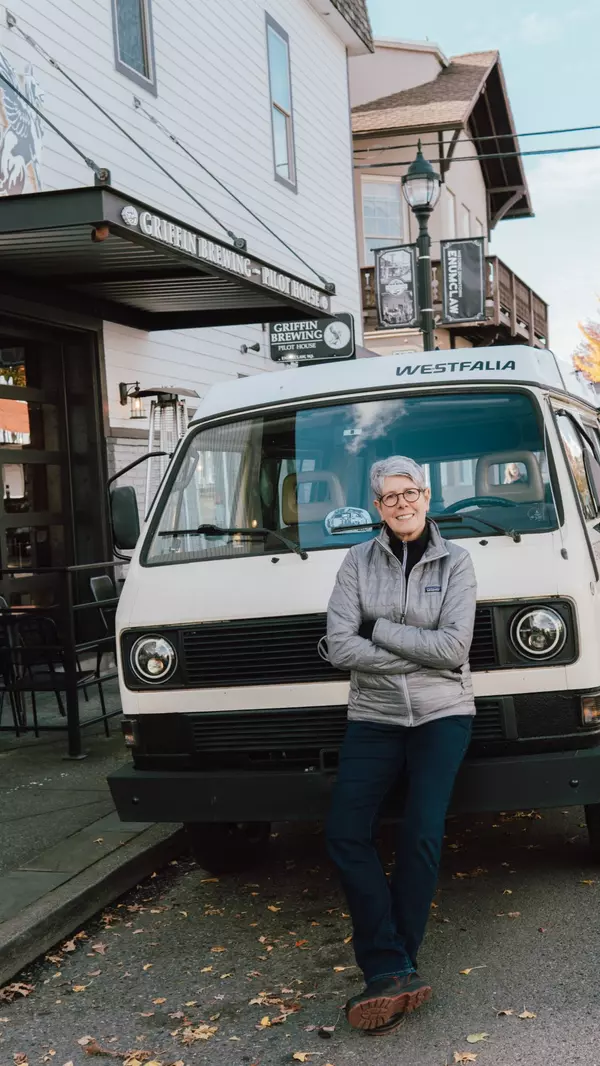 Sue in front of vintage truck